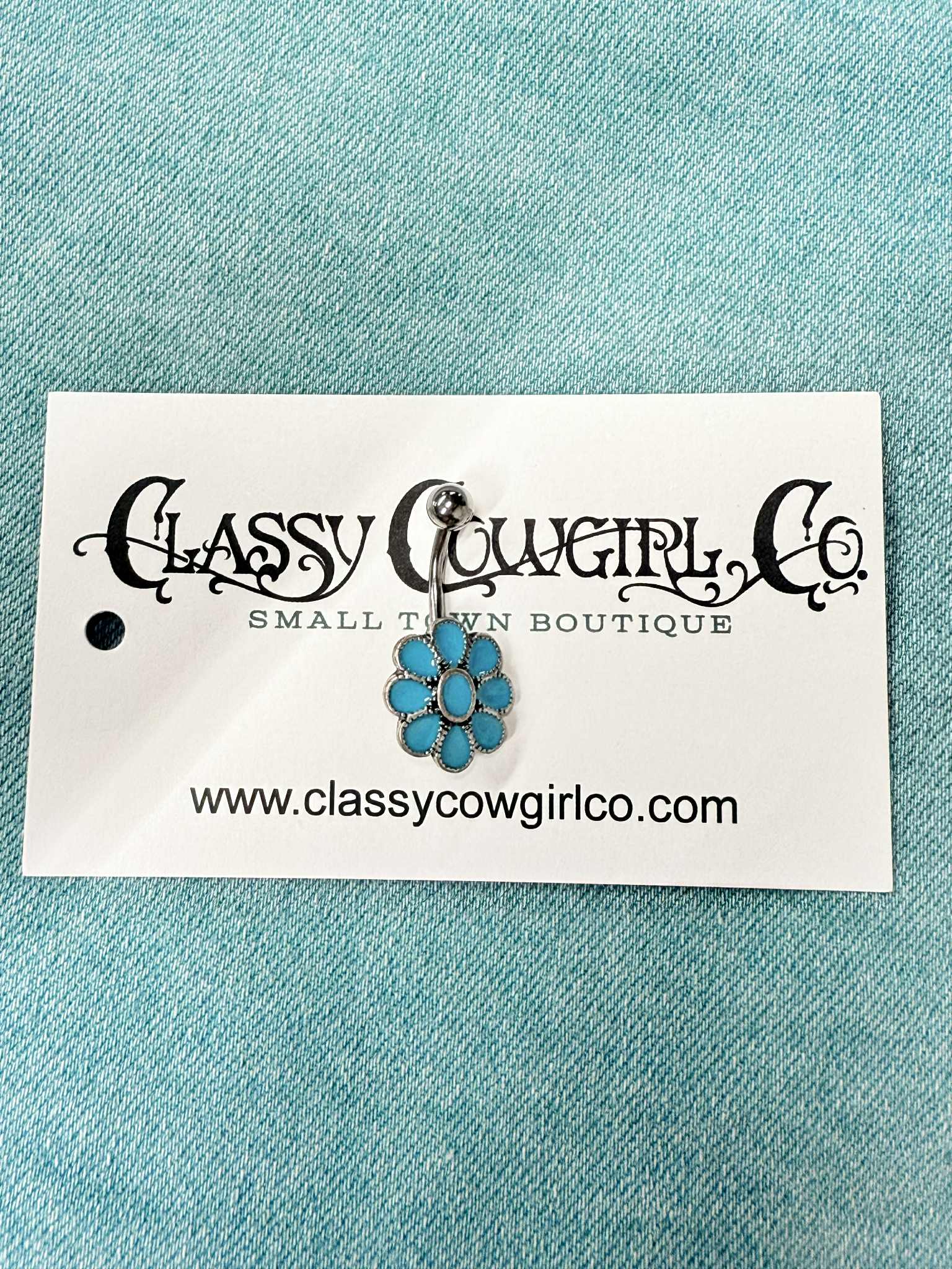 316L Stainless Steel Teal Blue Flower Navel Ring NRS186