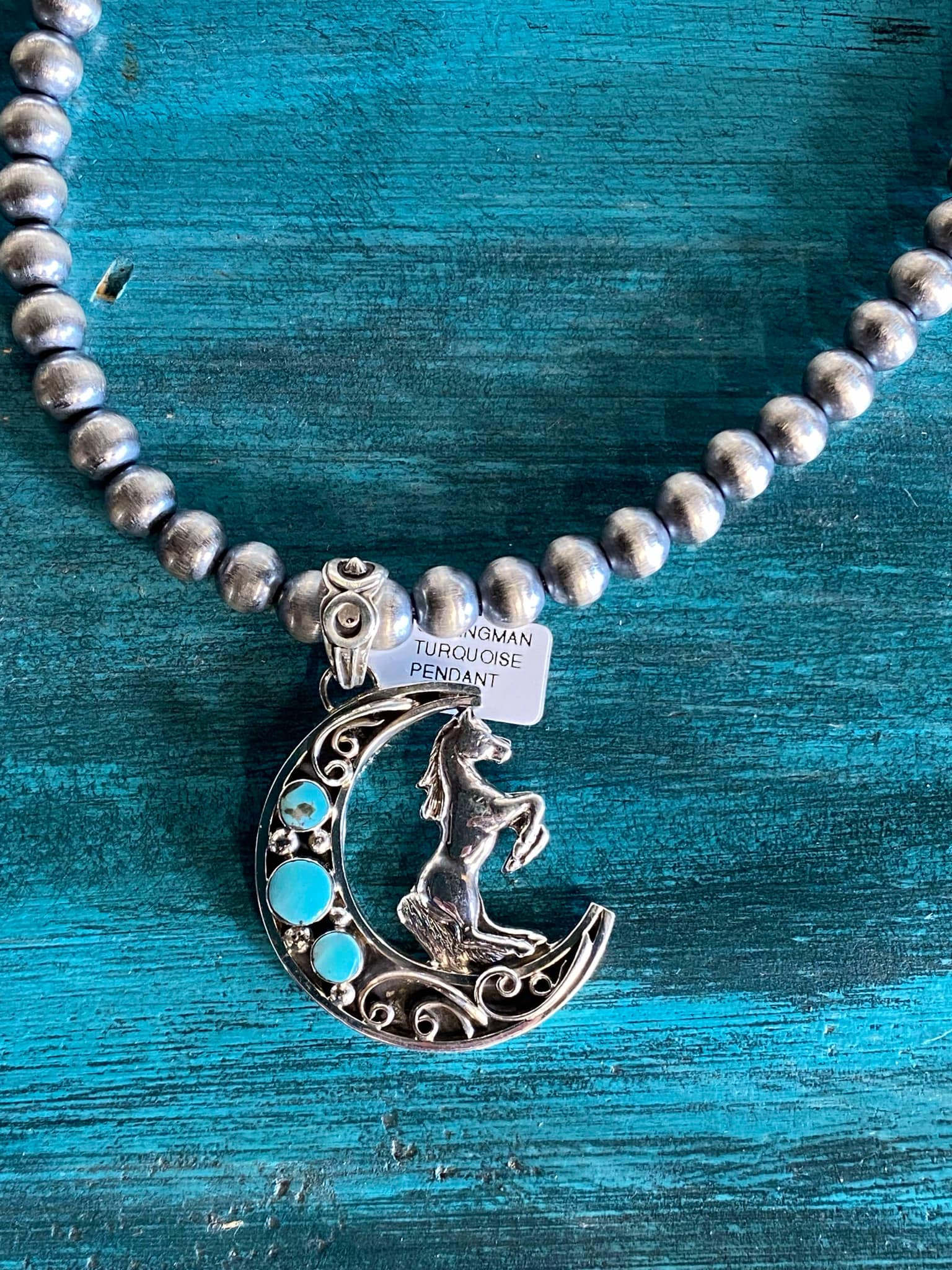 Navajo Handmade Horse Pendant with Kingman Stones