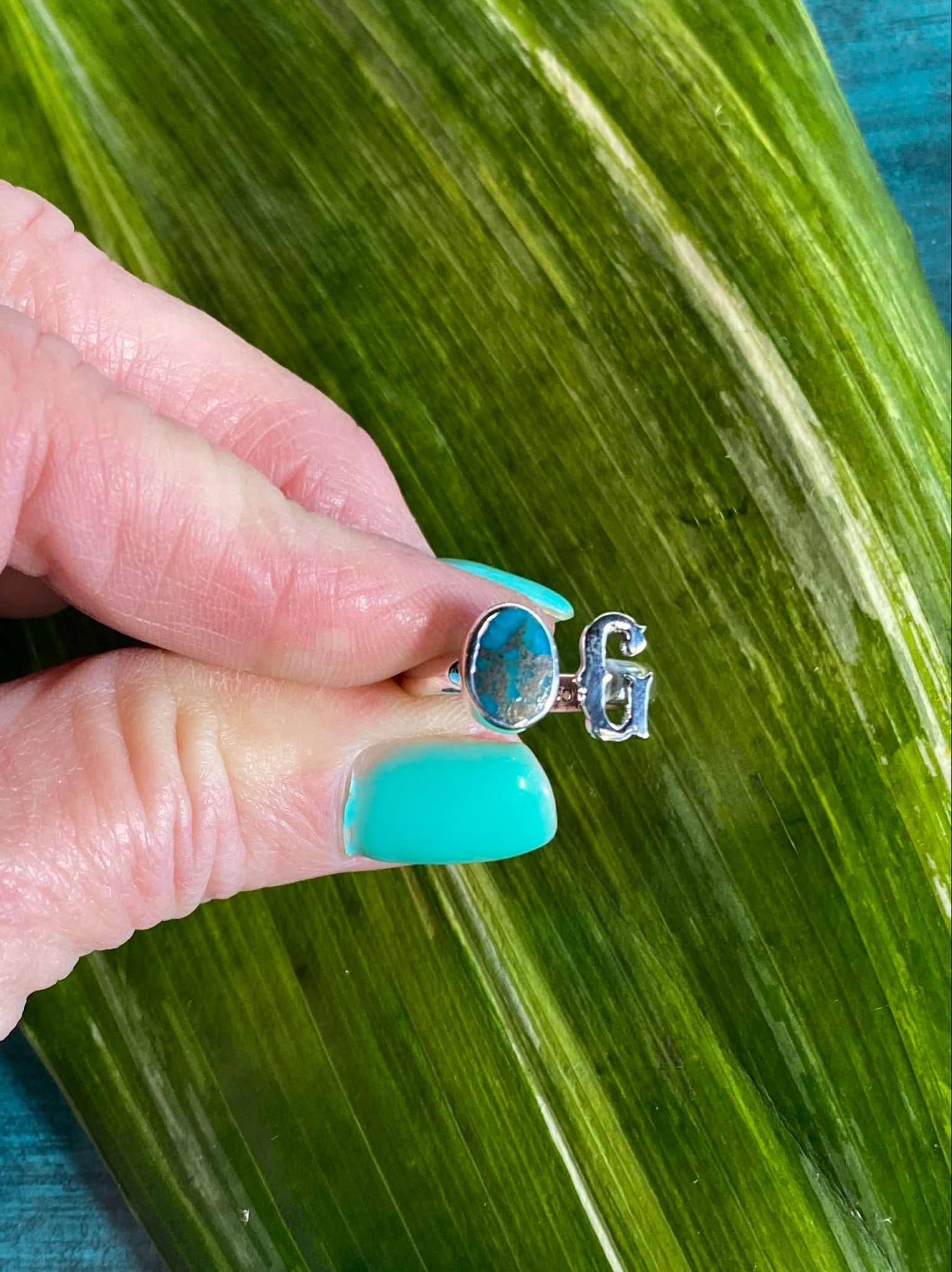 Handcrafted Sterling Silver & Turquoise Initial Rings