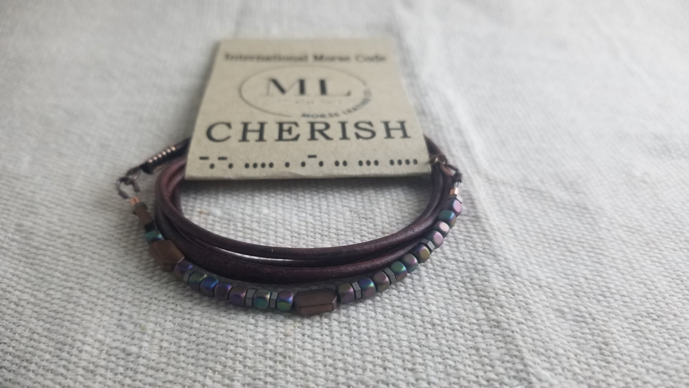 Cherish- Morse Code Wrap Bracelet