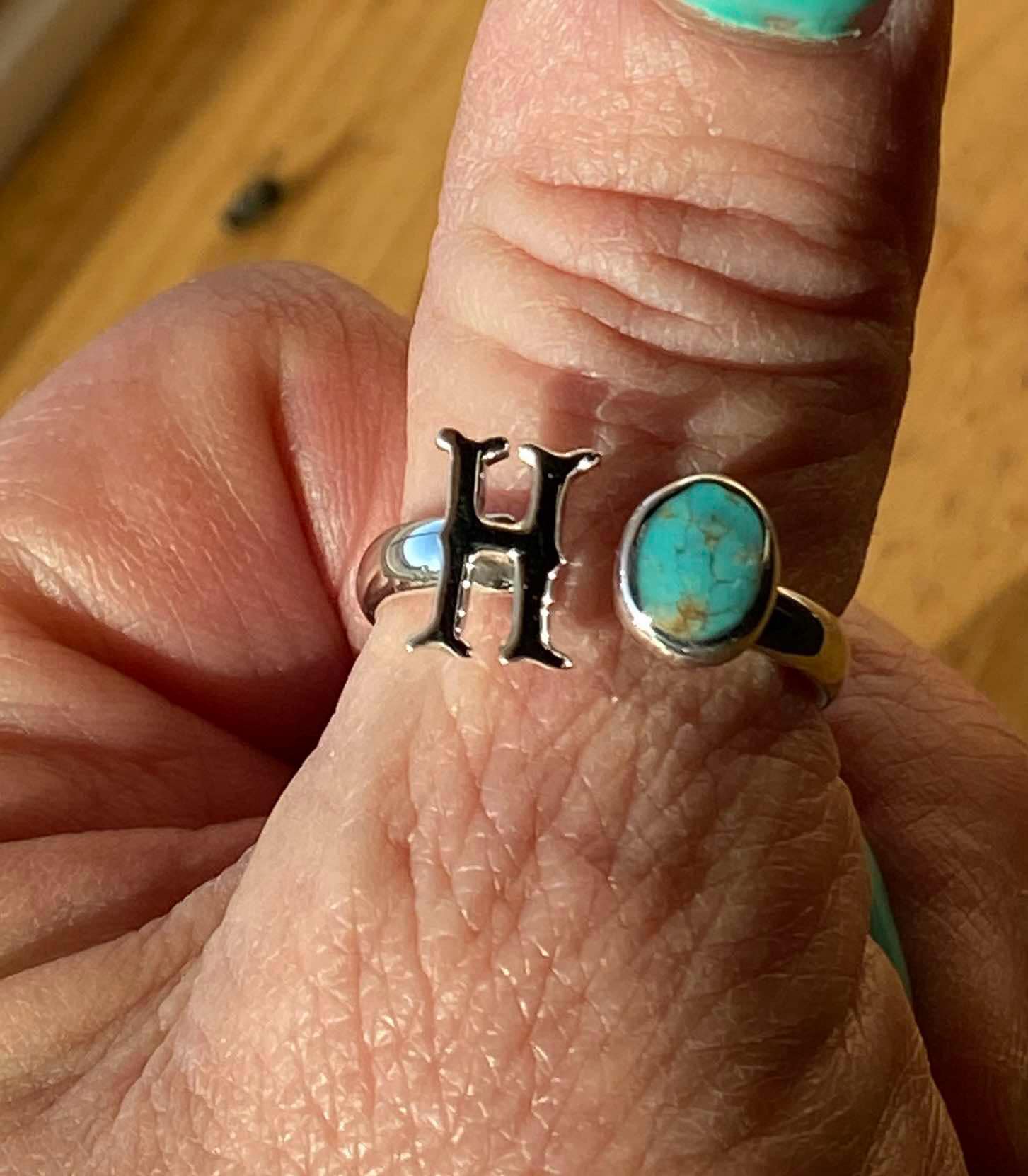 Handcrafted Sterling Silver & Turquoise Initial Rings