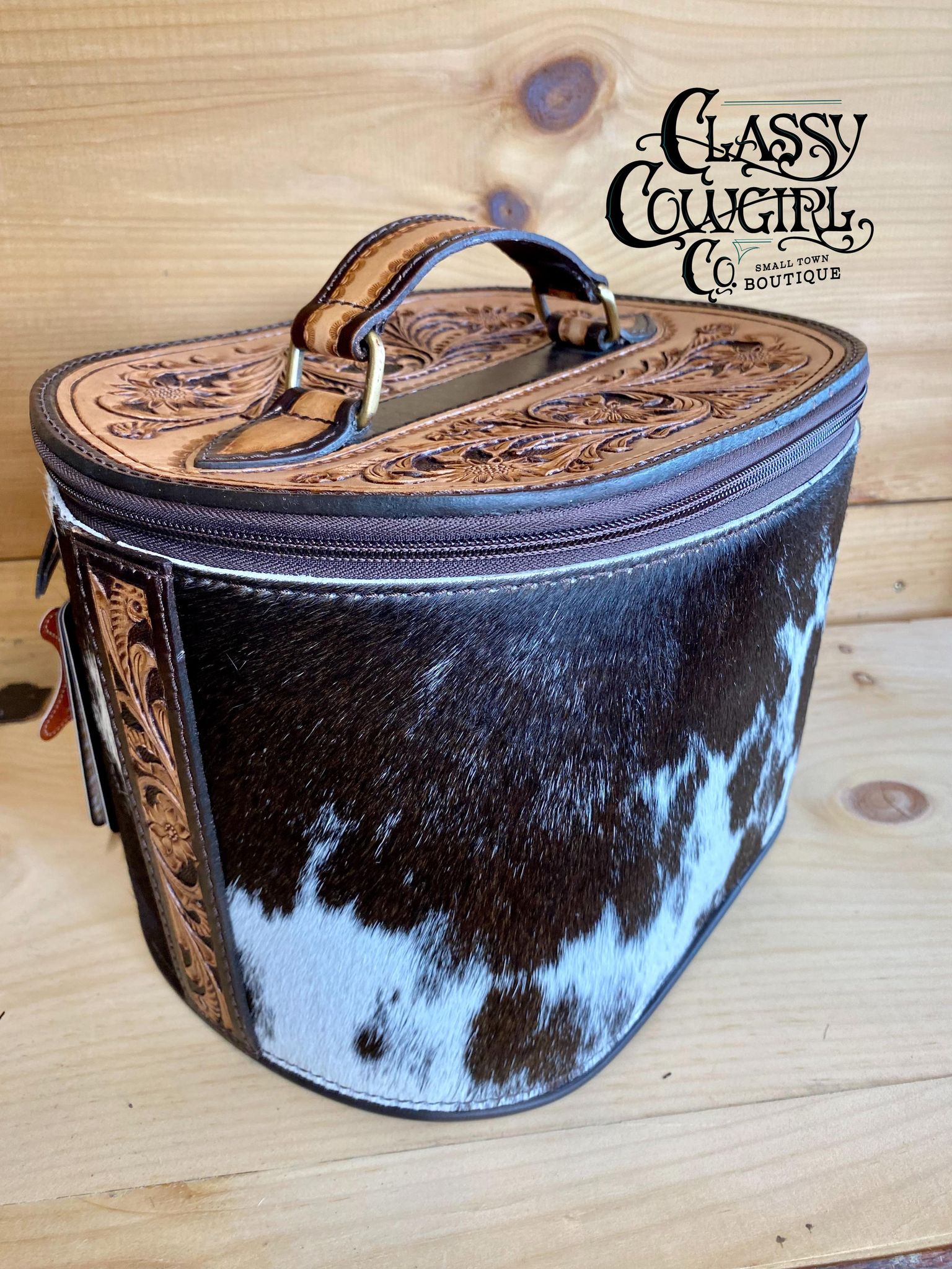 Hair on Hide & Tooled Makeup Travel Organizer ADBGA411