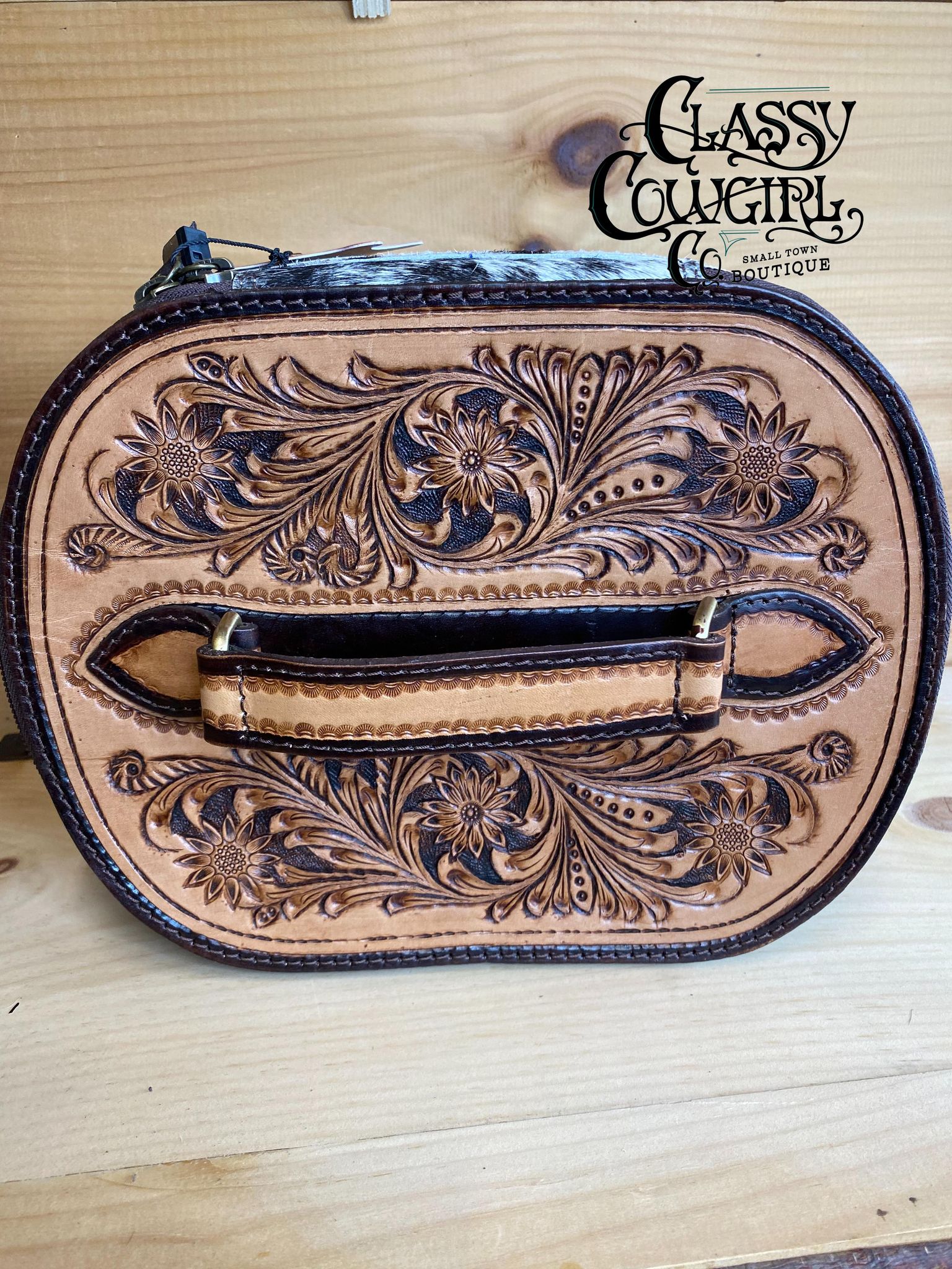 Hair on Hide & Tooled Makeup Travel Organizer ADBGA411