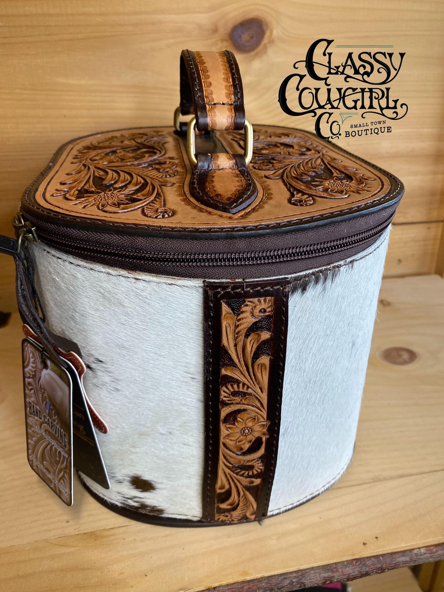 Hair on Hide & Tooled Makeup Travel Organizer ADBGA411