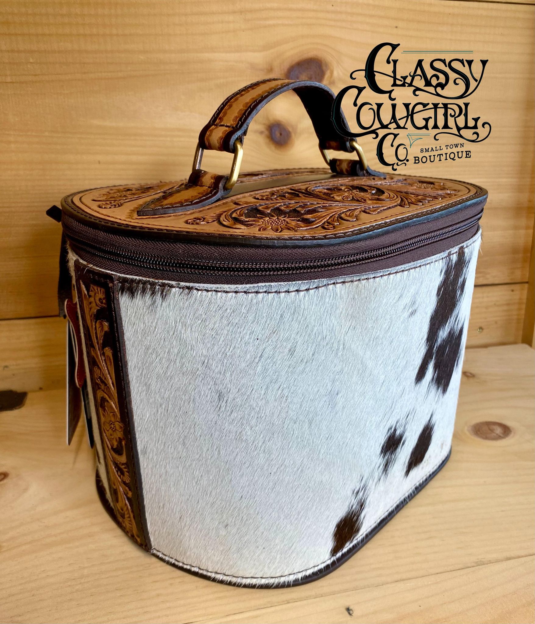 Hair on Hide & Tooled Makeup Travel Organizer ADBGA411