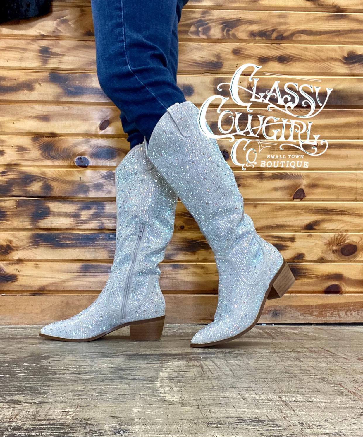 SALE Katy Bling Tall Boots- Silver