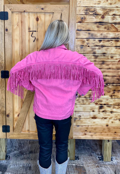SALE- Hot Pink Denim Jacket With Fringe from Lucky & Blessed