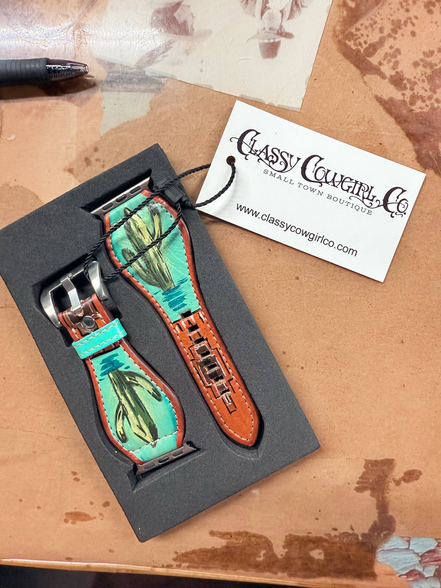 Western Leather Cactus Apple Watch Band ADWAM123