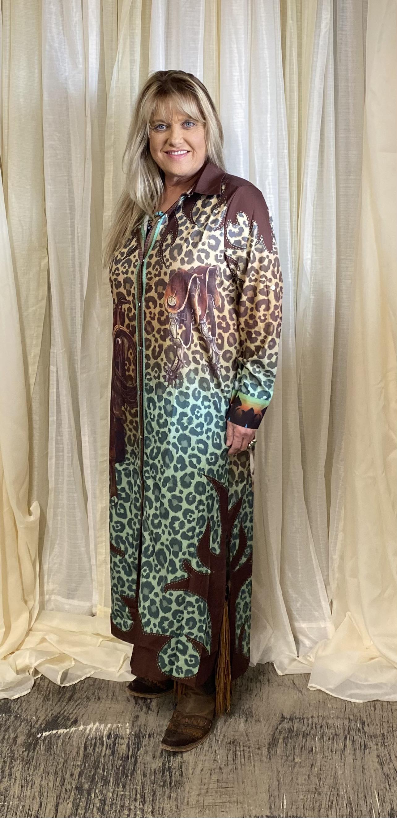 L&B Leopard Ombre Pearl Snap Dress/ duster  : DR449-HRS