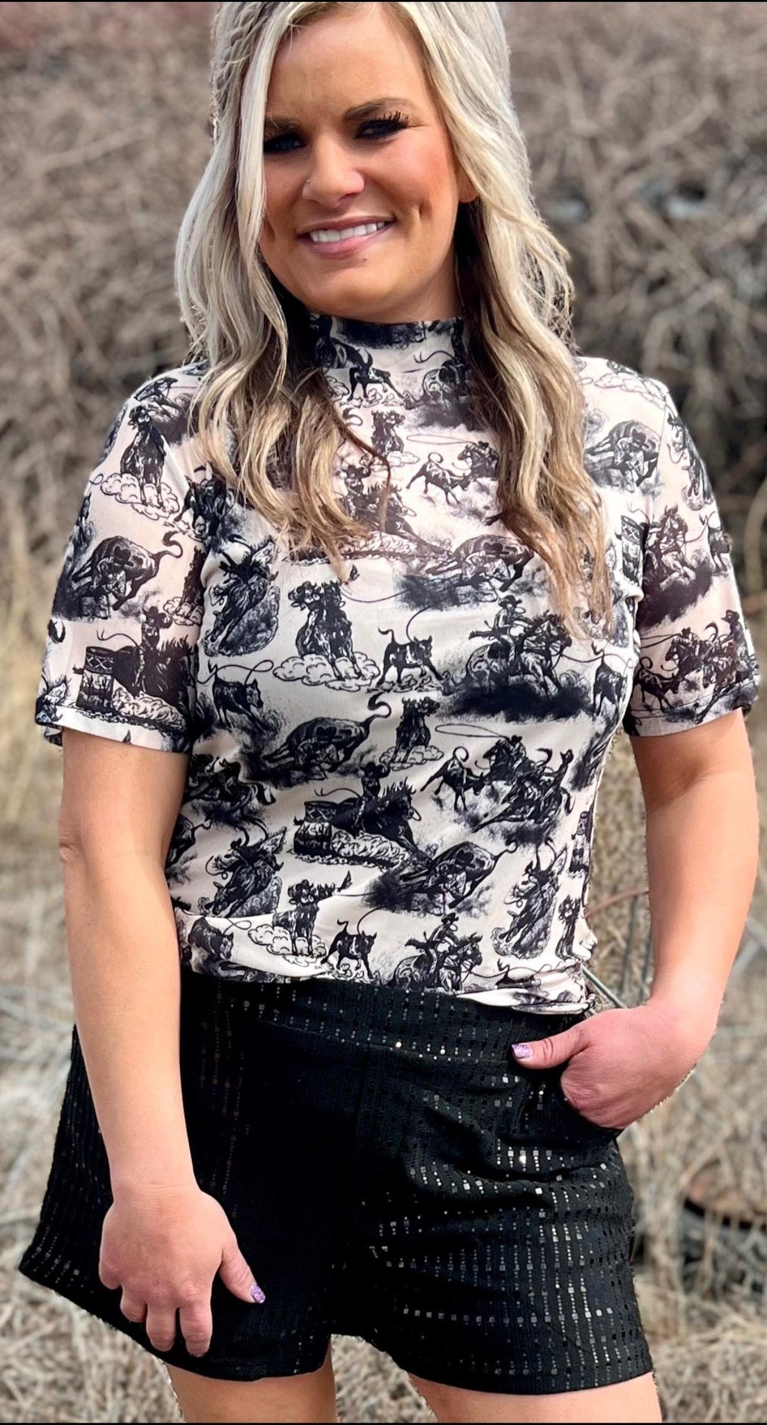 Sterling Kreek Rodeo Road Short Sleeve Mesh Top