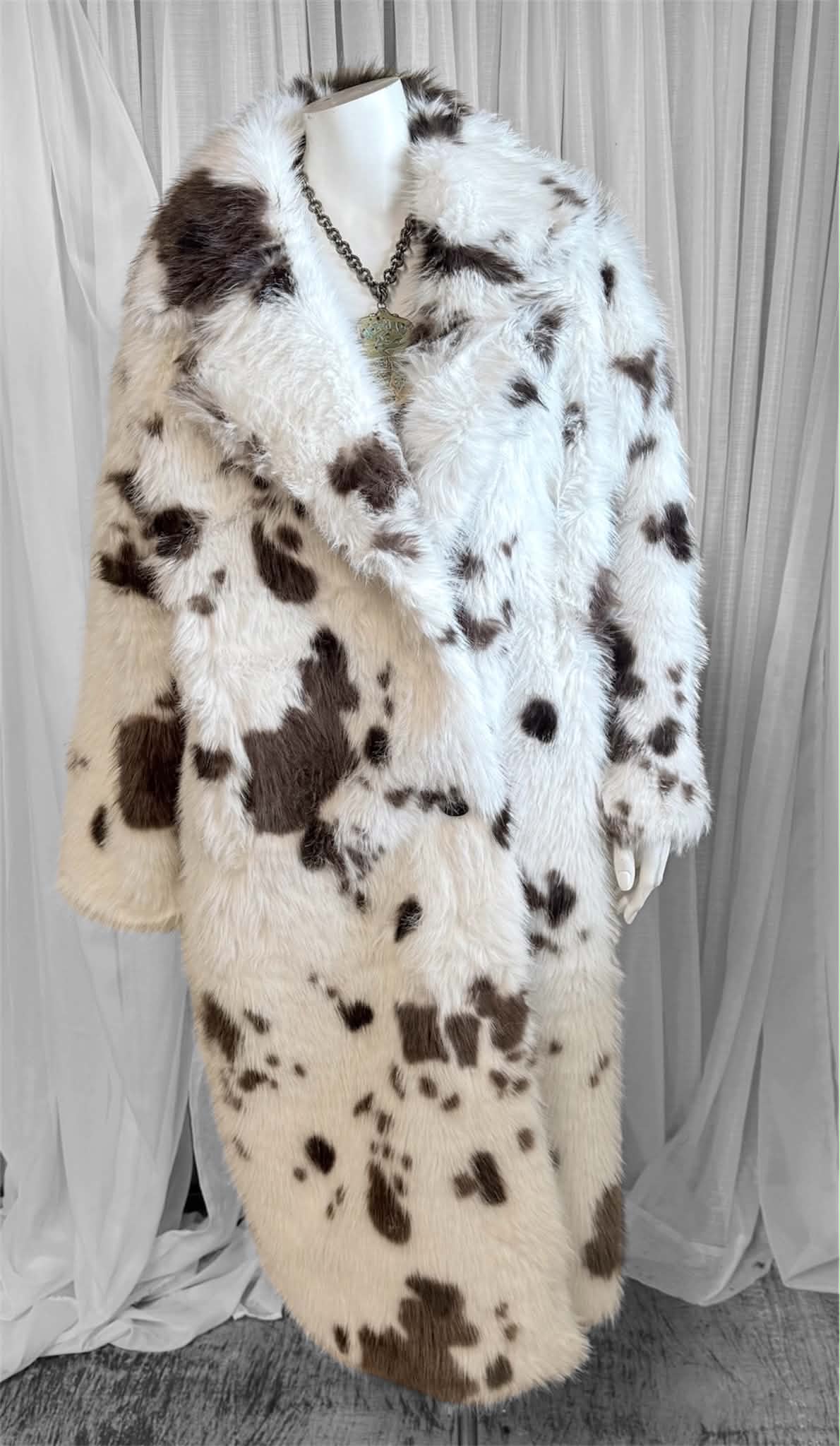 L&B Faux Fur Cow Print Duster