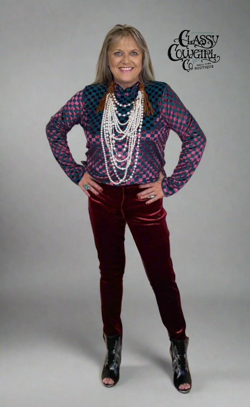 SALE- L&B Cropped Burgundy Velvet Skinny Pants