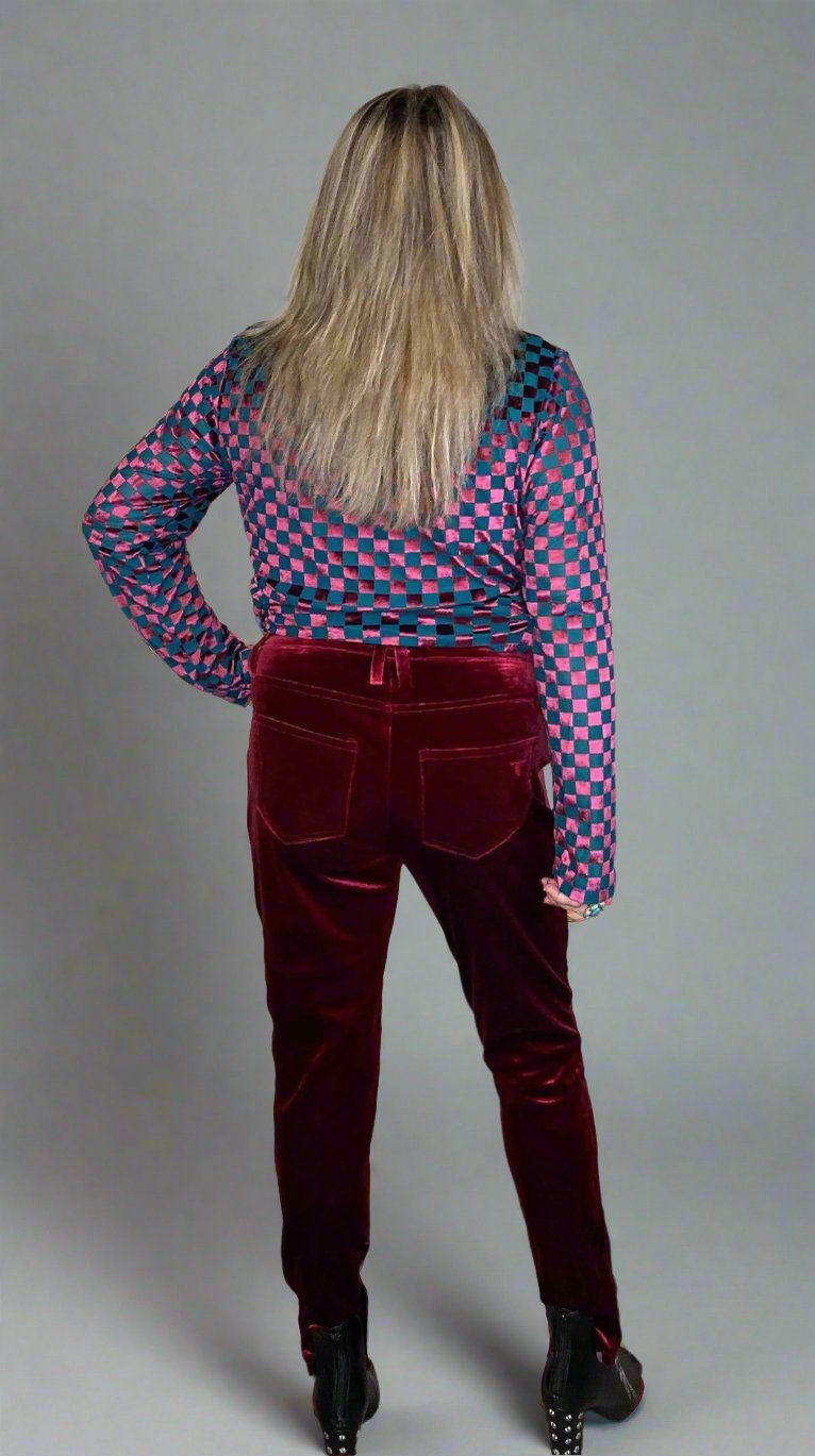 SALE- L&B Cropped Burgundy Velvet Skinny Pants