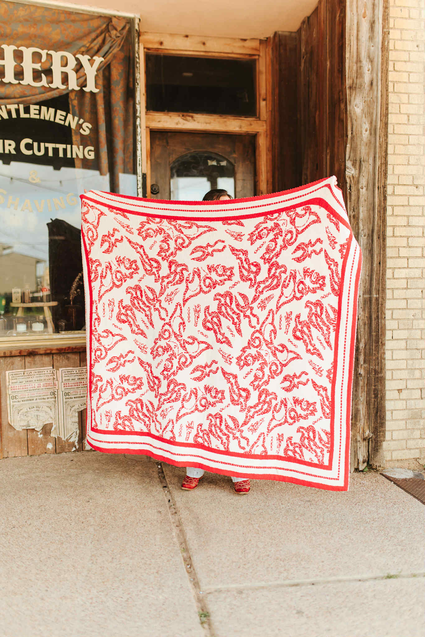 Red & White Boot Stitch Blanket