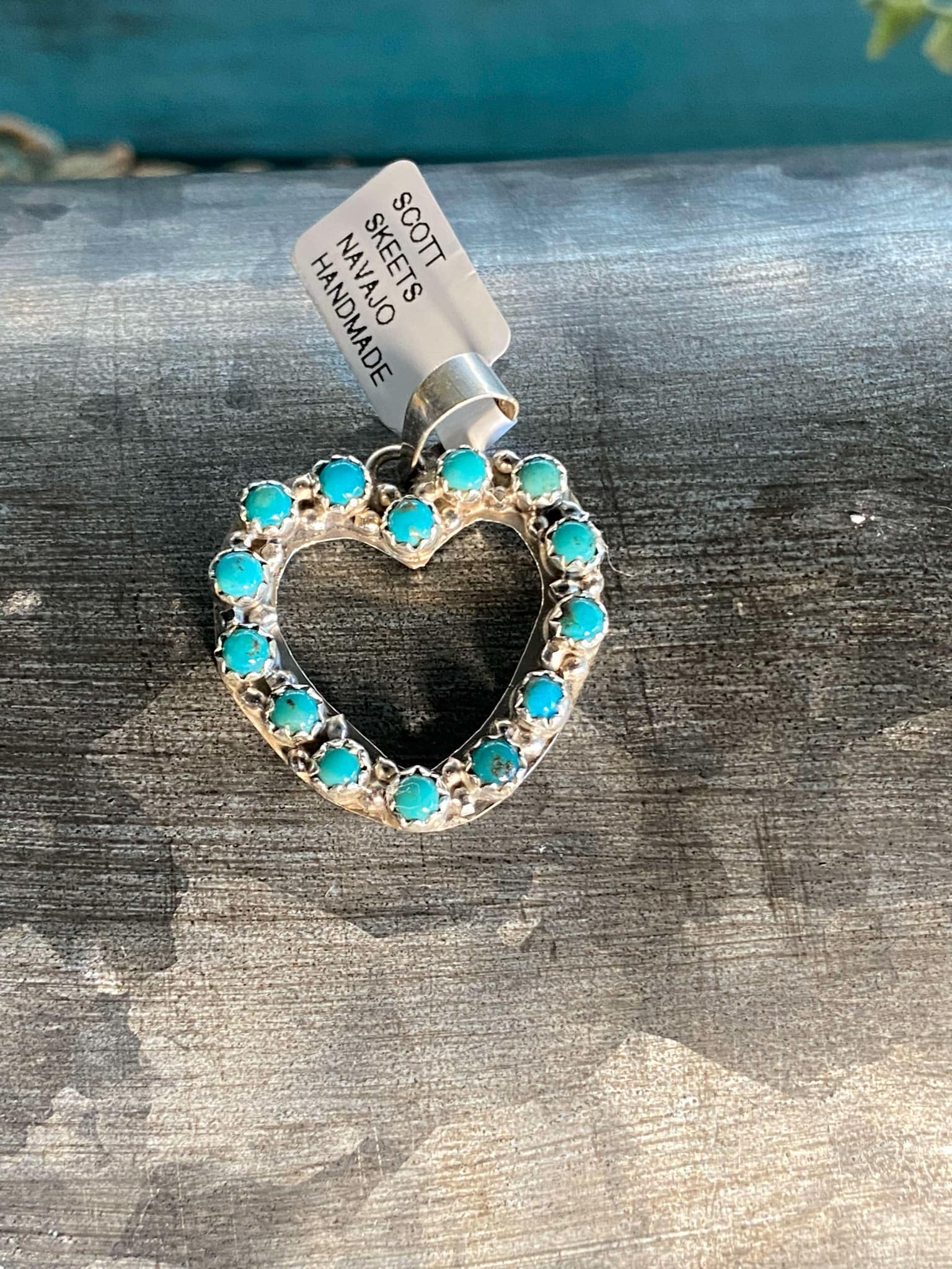 Navajo Scott Skeets Kingman Turquoise Heart Pendant