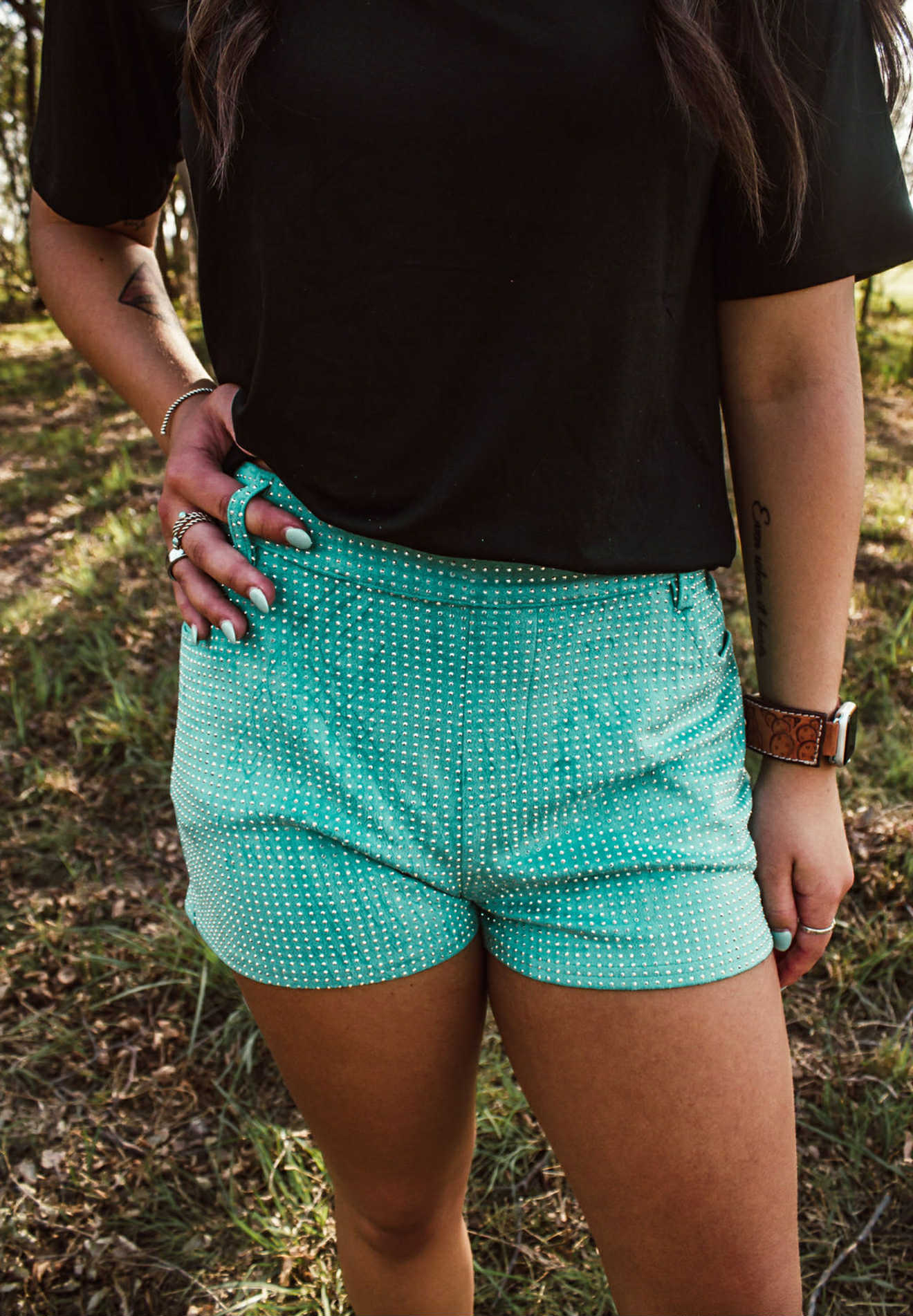 Jitterbug Rhinestone Shorts- Turquoise