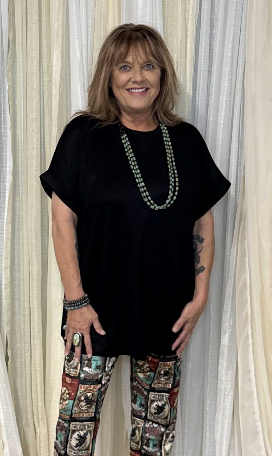 2Fly Cloud Basic Mom Cuff Sleeve Top- Midnight Black