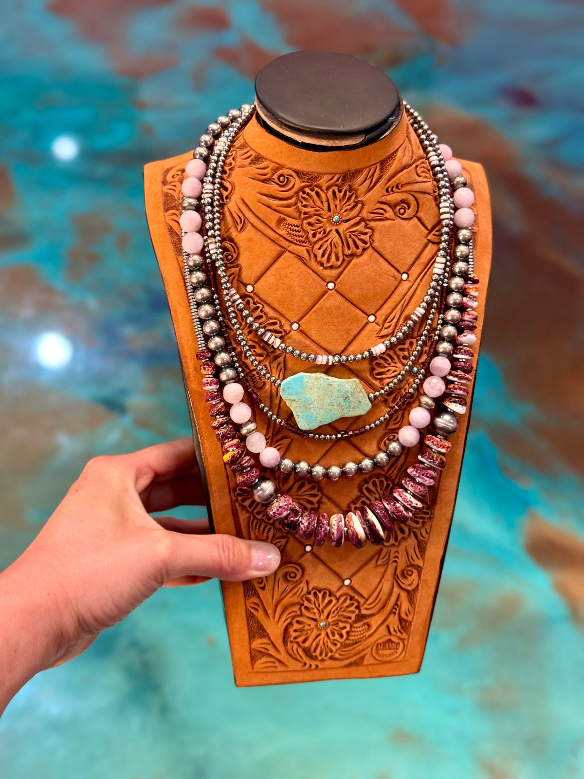 Wampum, Turquoise & Sterling Silver Necklace Stack