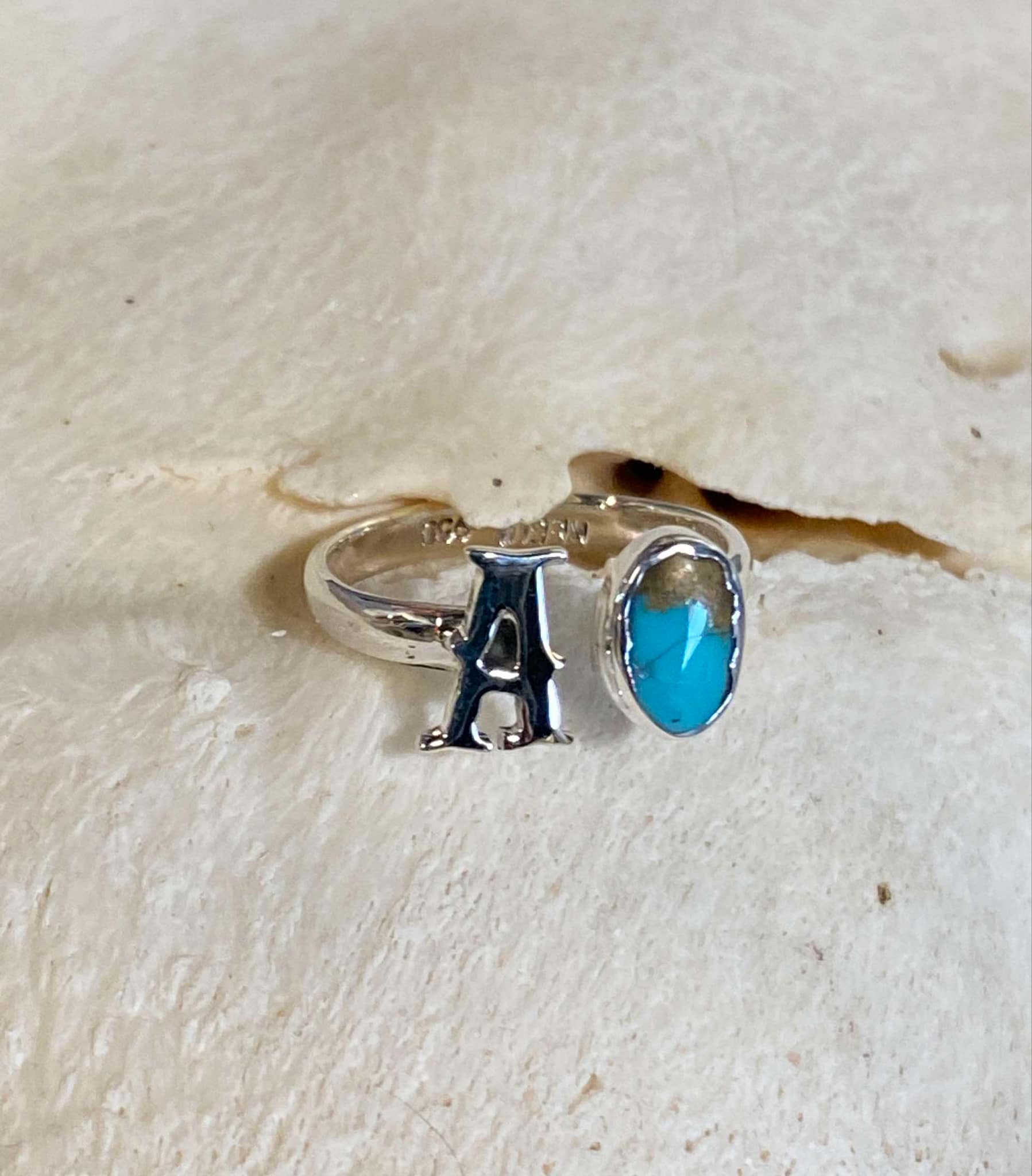 Handcrafted Sterling Silver & Turquoise Initial Rings