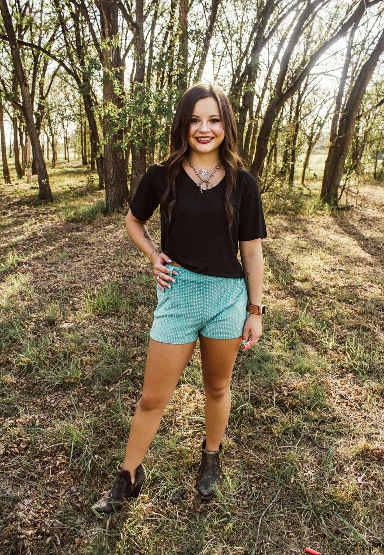 Jitterbug Rhinestone Shorts- Turquoise