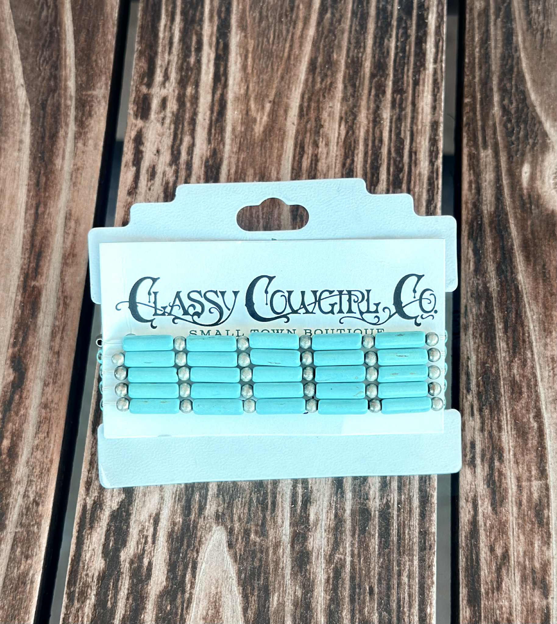 5 Strand Turquoise Tube Bead and Faux Navajo Pearl Stretch Bracelet BR1402