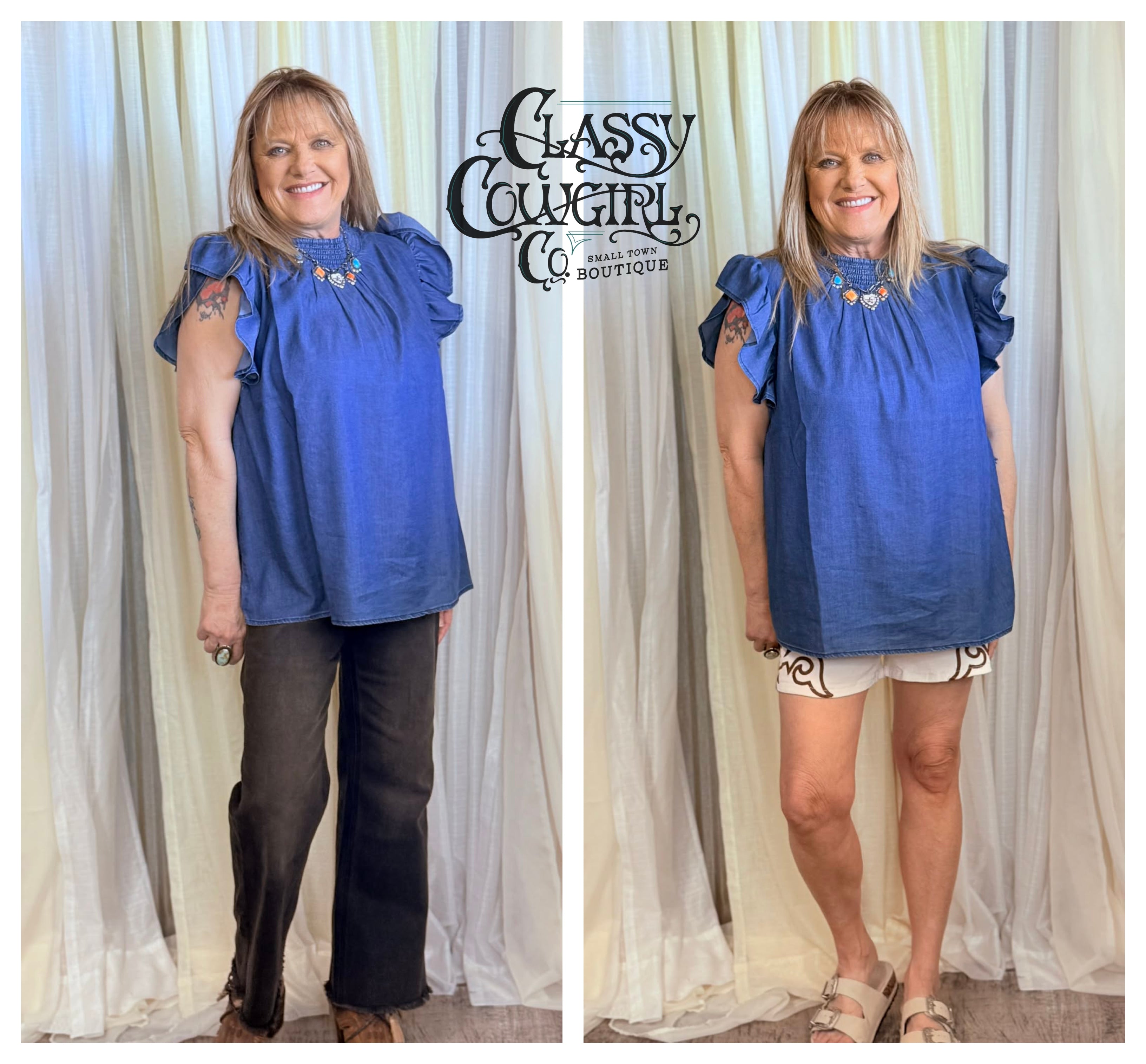 Sterling Kreek Baby Doll Top- Dark Denim