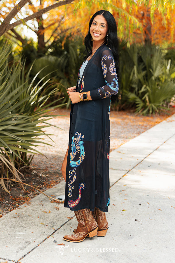 L&B Midnight Rose Mesh Duster
