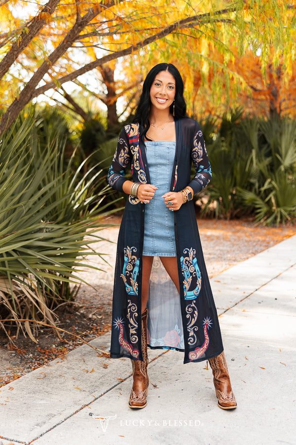 L&B Midnight Rose Mesh Duster