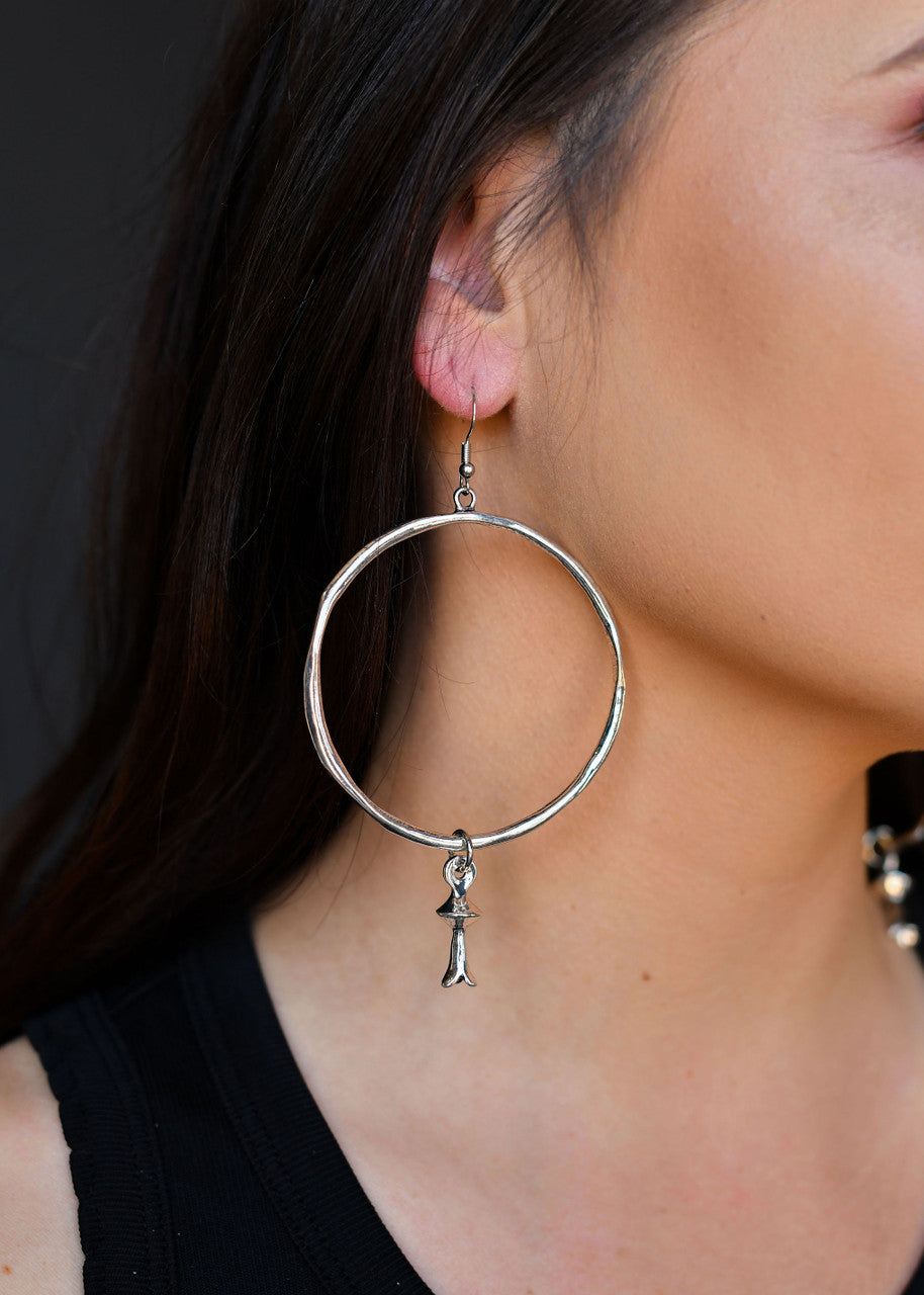 Hammered Hoop with Blossom Charm E715