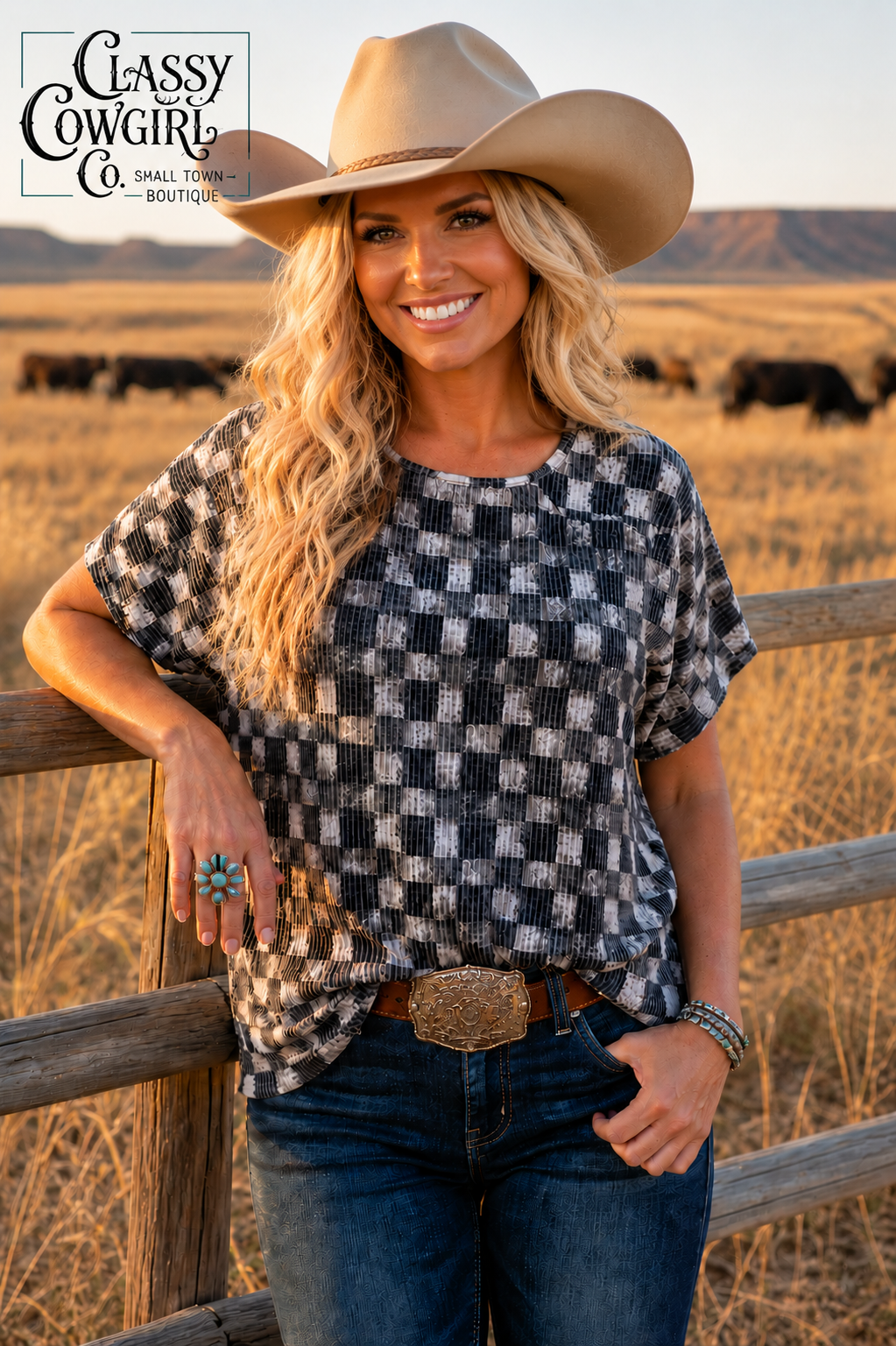 Sterling Kreek Dusty Check Ribbed Top