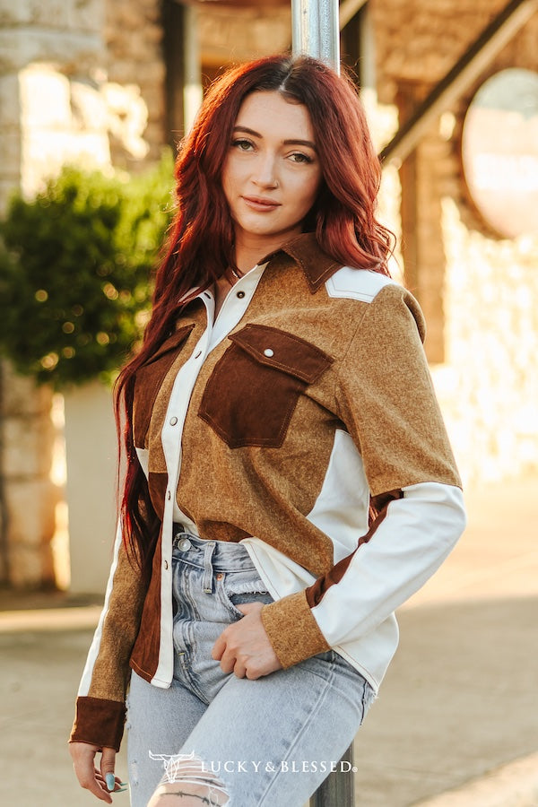 L&B Multi Fabric Patchwork Pearl Snap Shirt/Jacket- RUNS SMALL