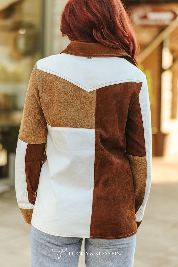 L&B Multi Fabric Patchwork Pearl Snap Shirt/Jacket- RUNS SMALL