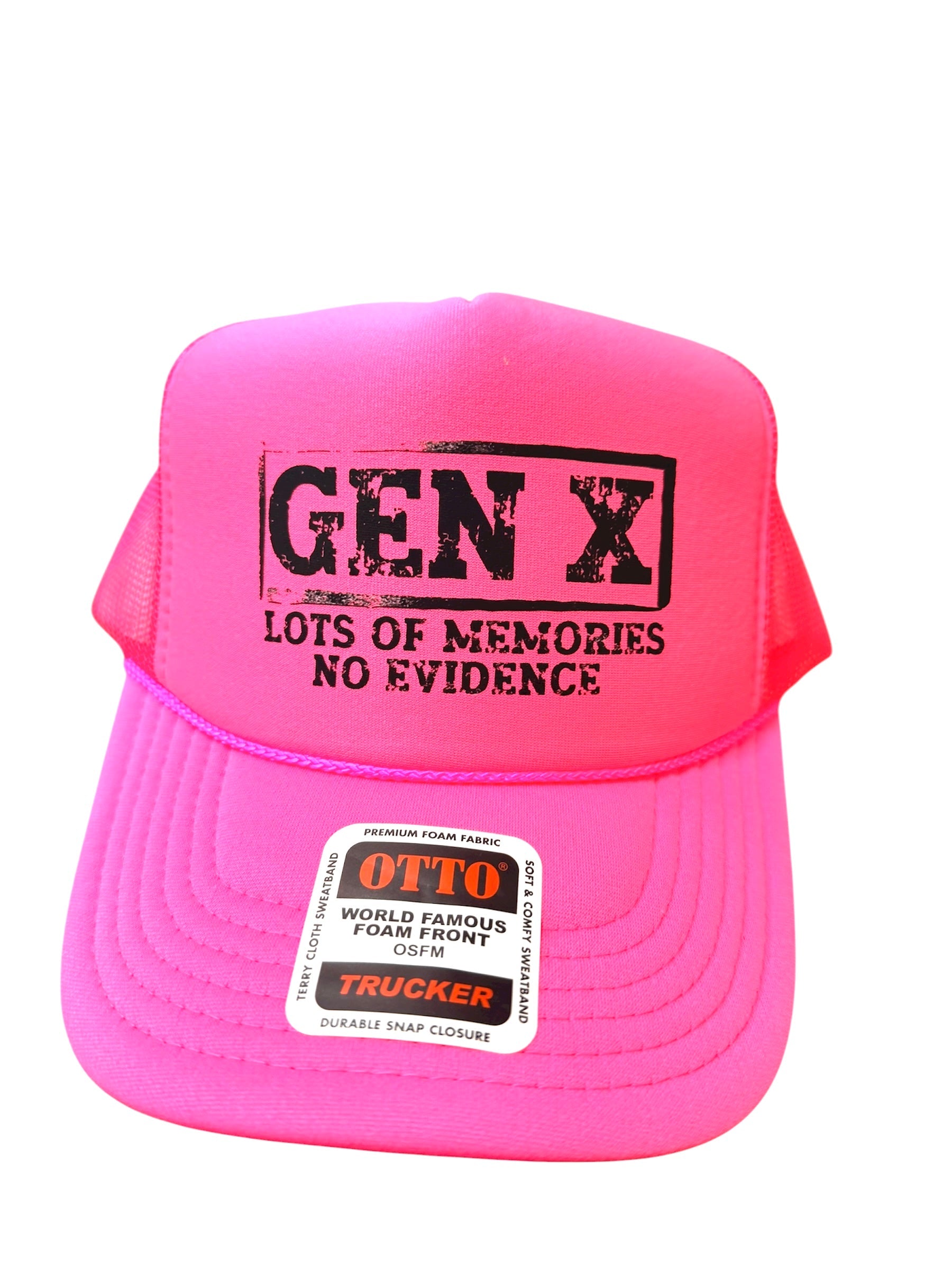 Gen X Lots of Memories DTF Printed Neon Pink Trucker Hat