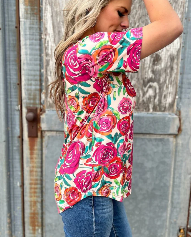 SALE- Bloom Where You're Planted Floral Short Sleeve Top