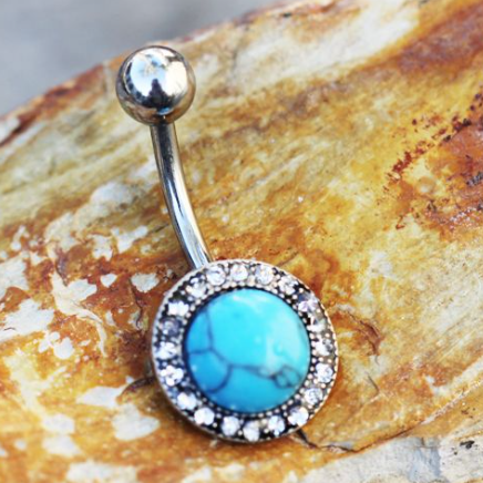 316L Stainless Steel Antique Jeweled Turquoise Navel Ring NRS157