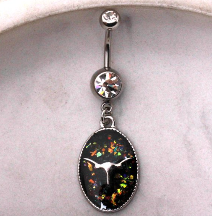 316L Stainless Steel Glitter Epoxy Longhorn Pendant Dangle Navel Ring NYS460