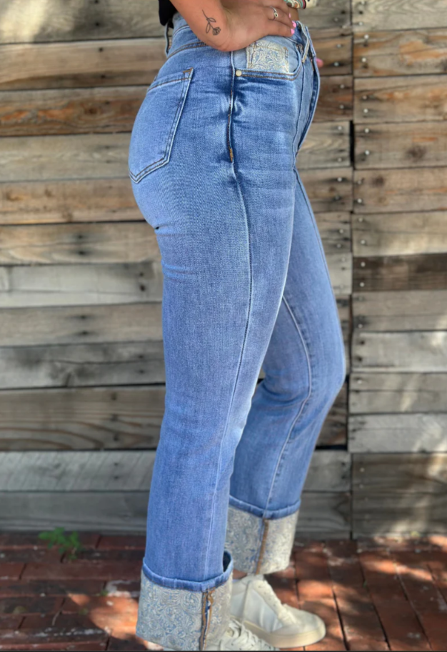 Sterling Kreek Embroidered Cuff Jeans