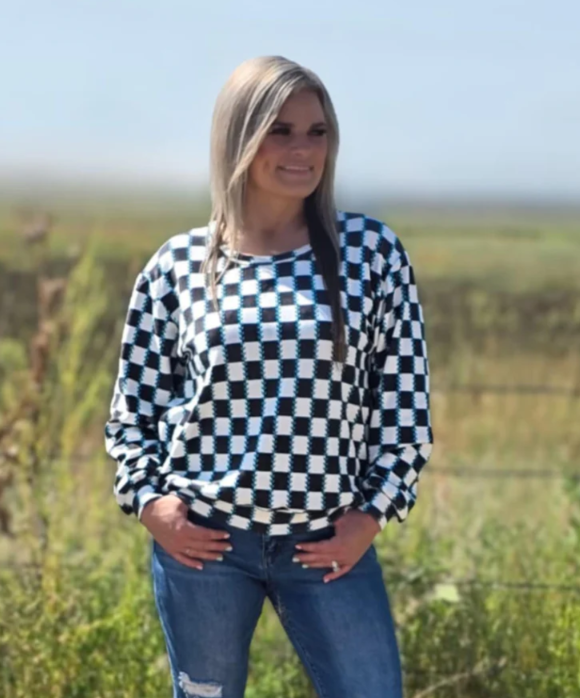 Sterling Kreek Checked in Turquoise Pullover