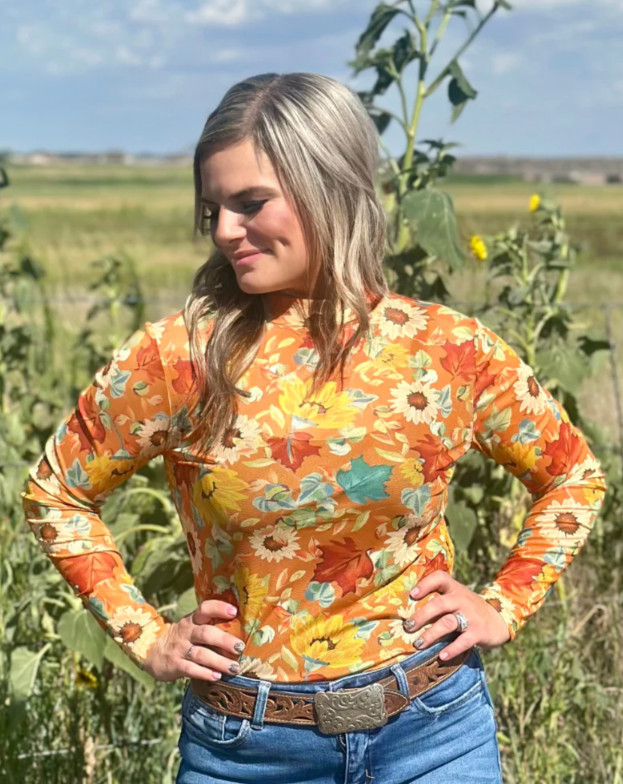 Blissfully Blessed Fall Floral Mesh Top