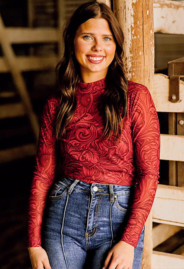 Sterling Kreek Tooled in Red Mesh Top