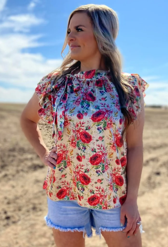 Porcelain Petals Silky Floral Top