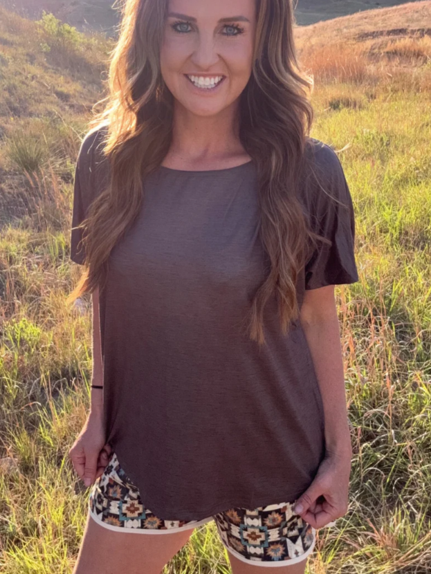 Sterling Kreek Heather Brown Oversized Top