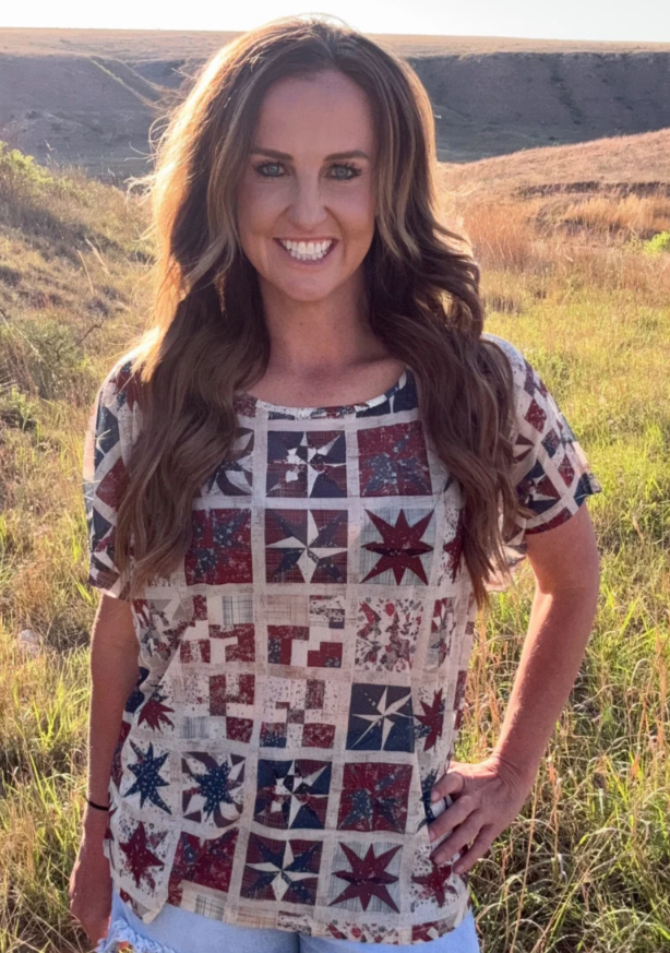 Sterling Kreek Patchwork Patriot Mesh Top