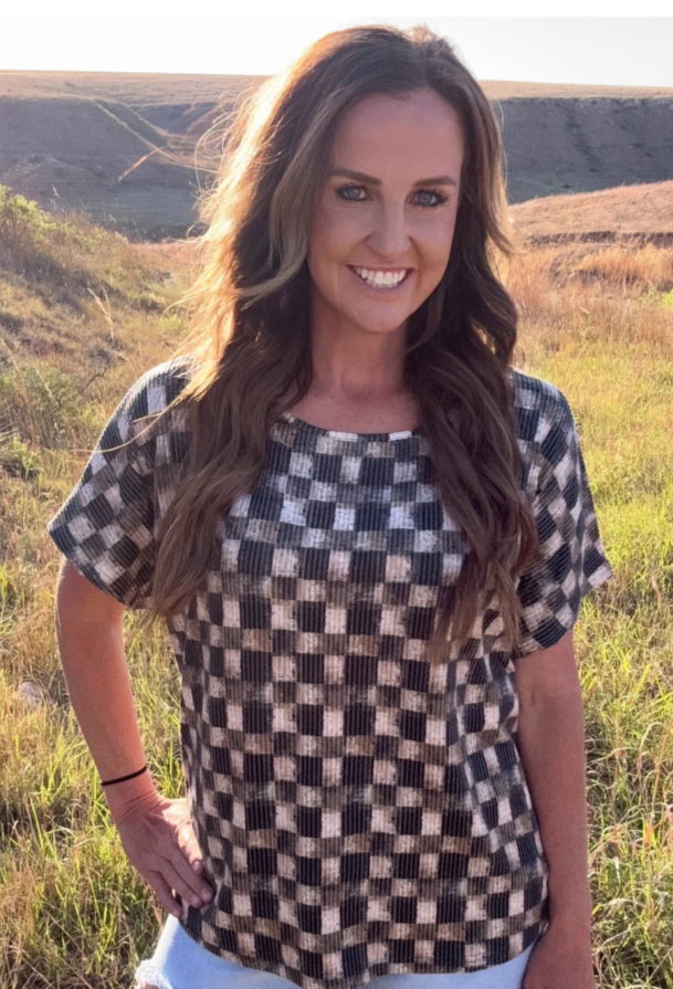 Sterling Kreek Dusty Check Ribbed Top