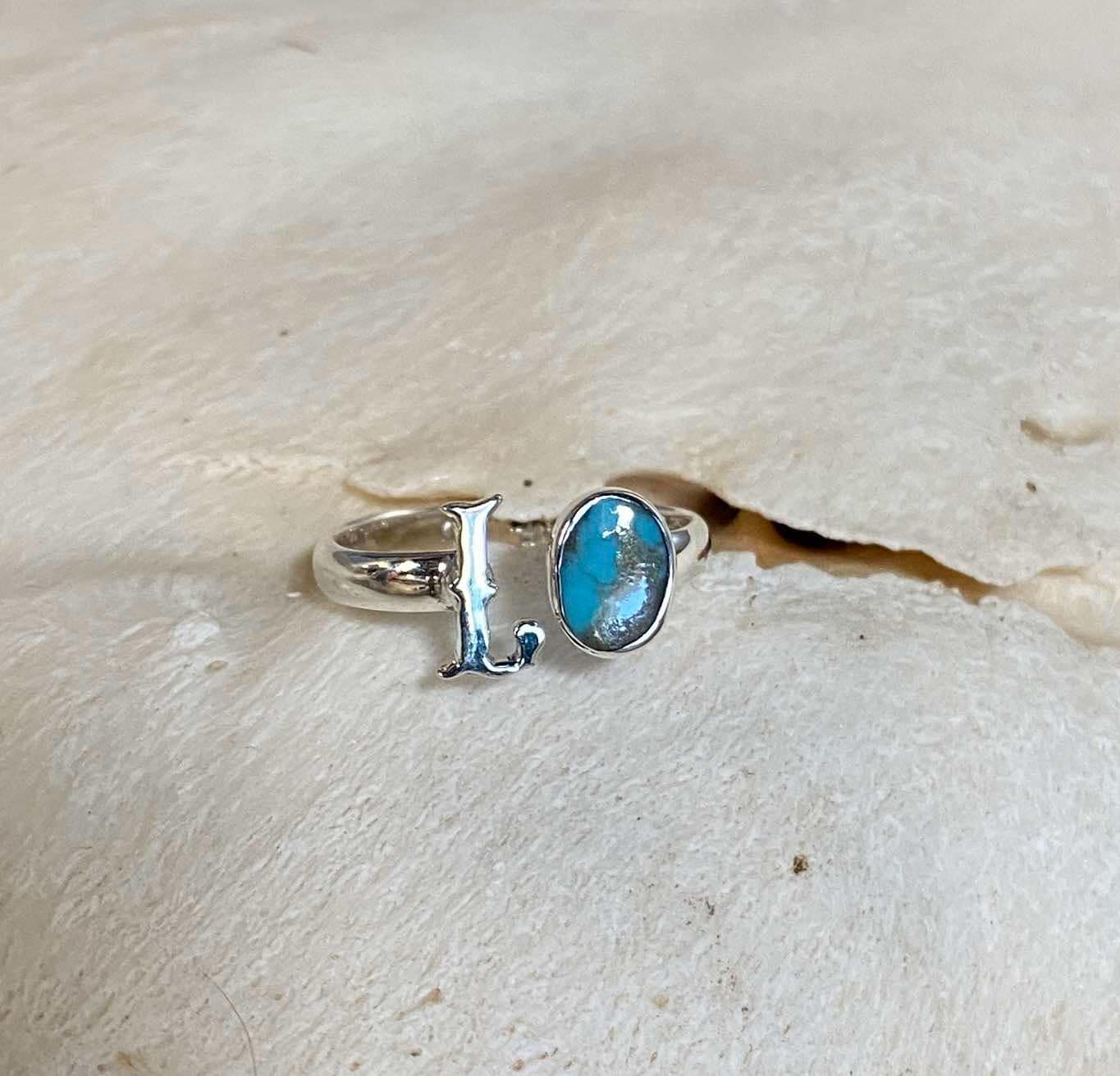 Handcrafted Sterling Silver & Turquoise Initial Rings