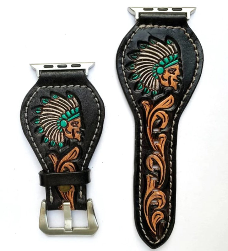 Tooled Leather Headdress Apple Watch Band ADWAR144