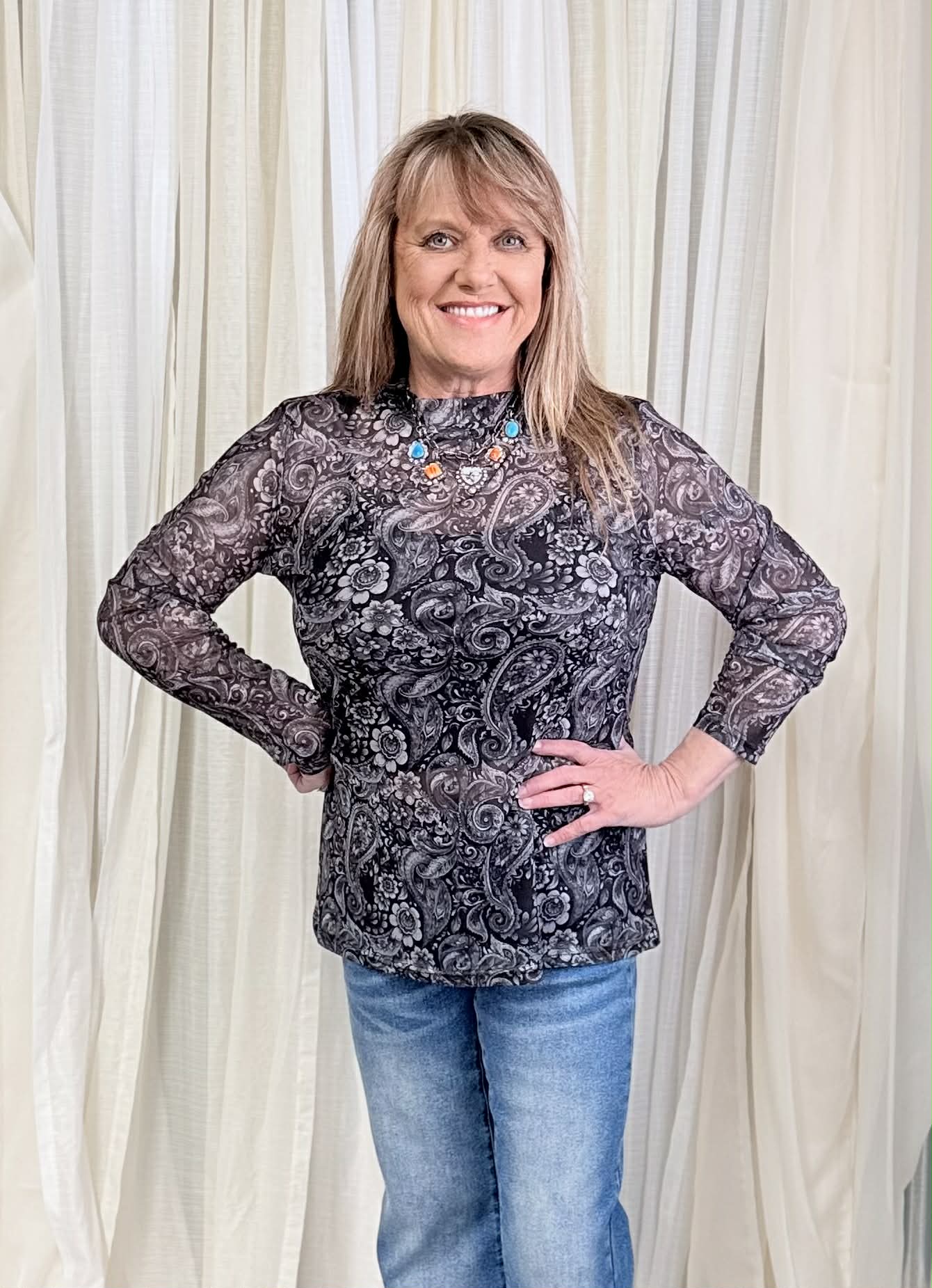 Sterling Kreek Wanted in Paisley Mesh Top