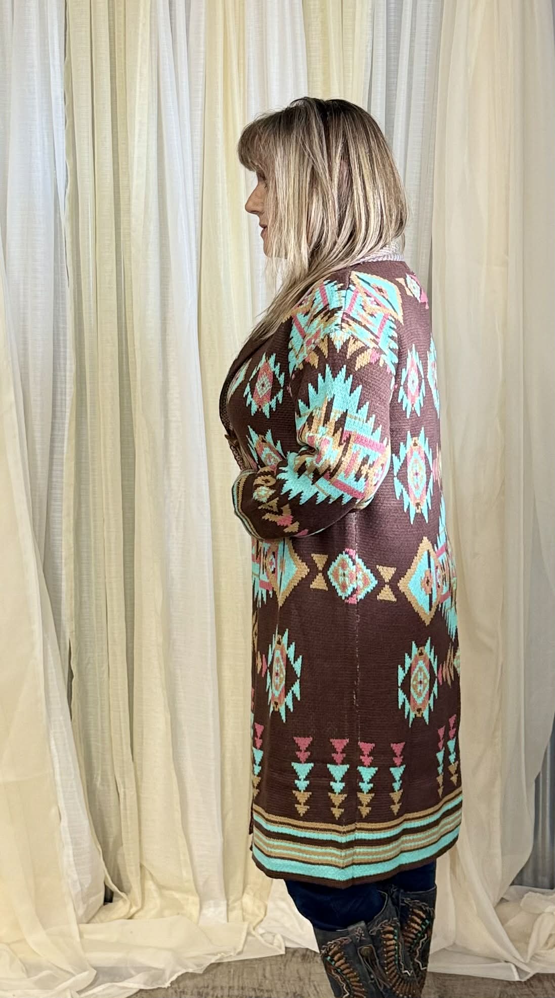 Brown & Turquoise Knitted Cardigan