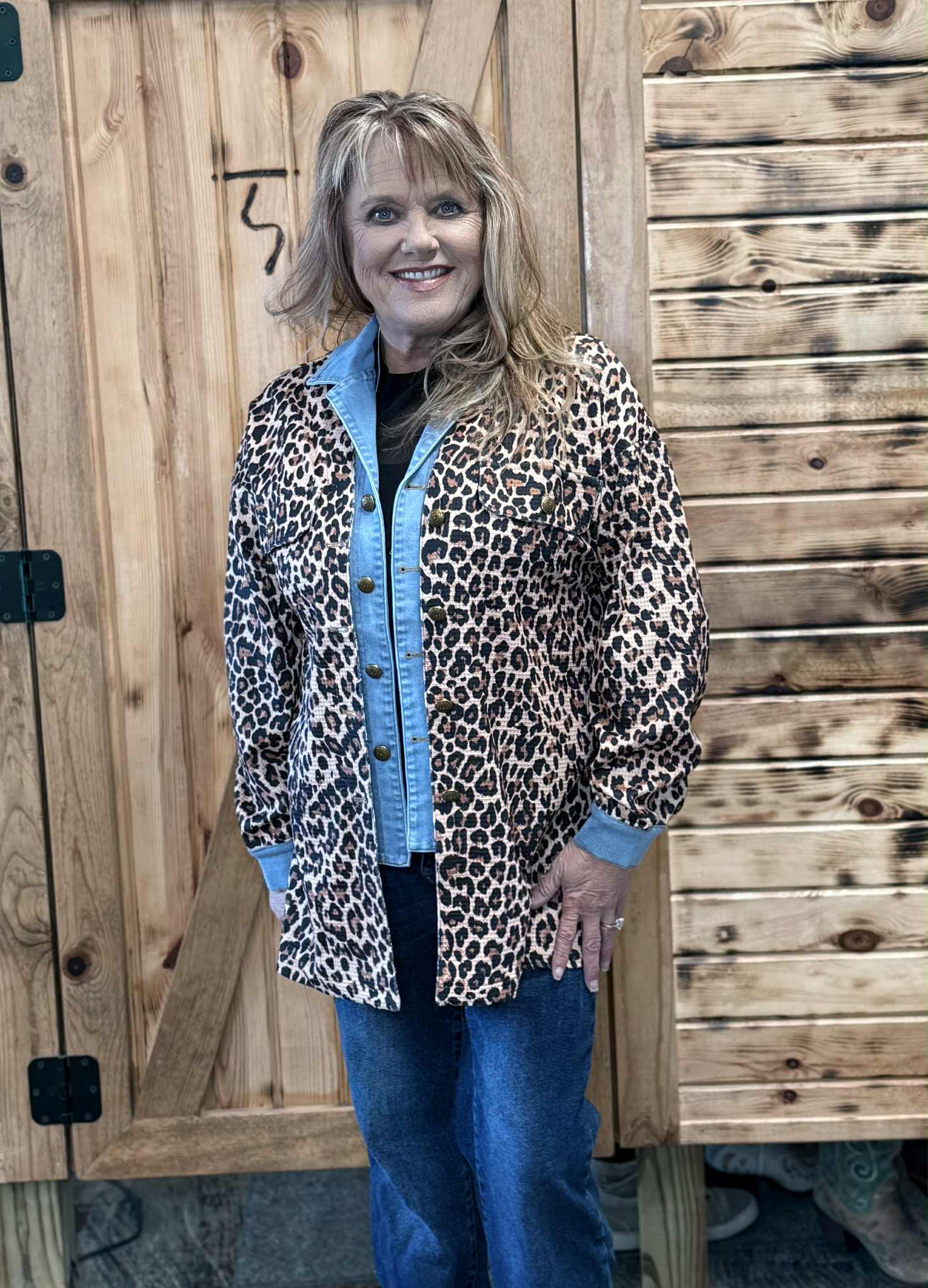 L&B Brown Leopard Double Layered Denim Thermal Jacket