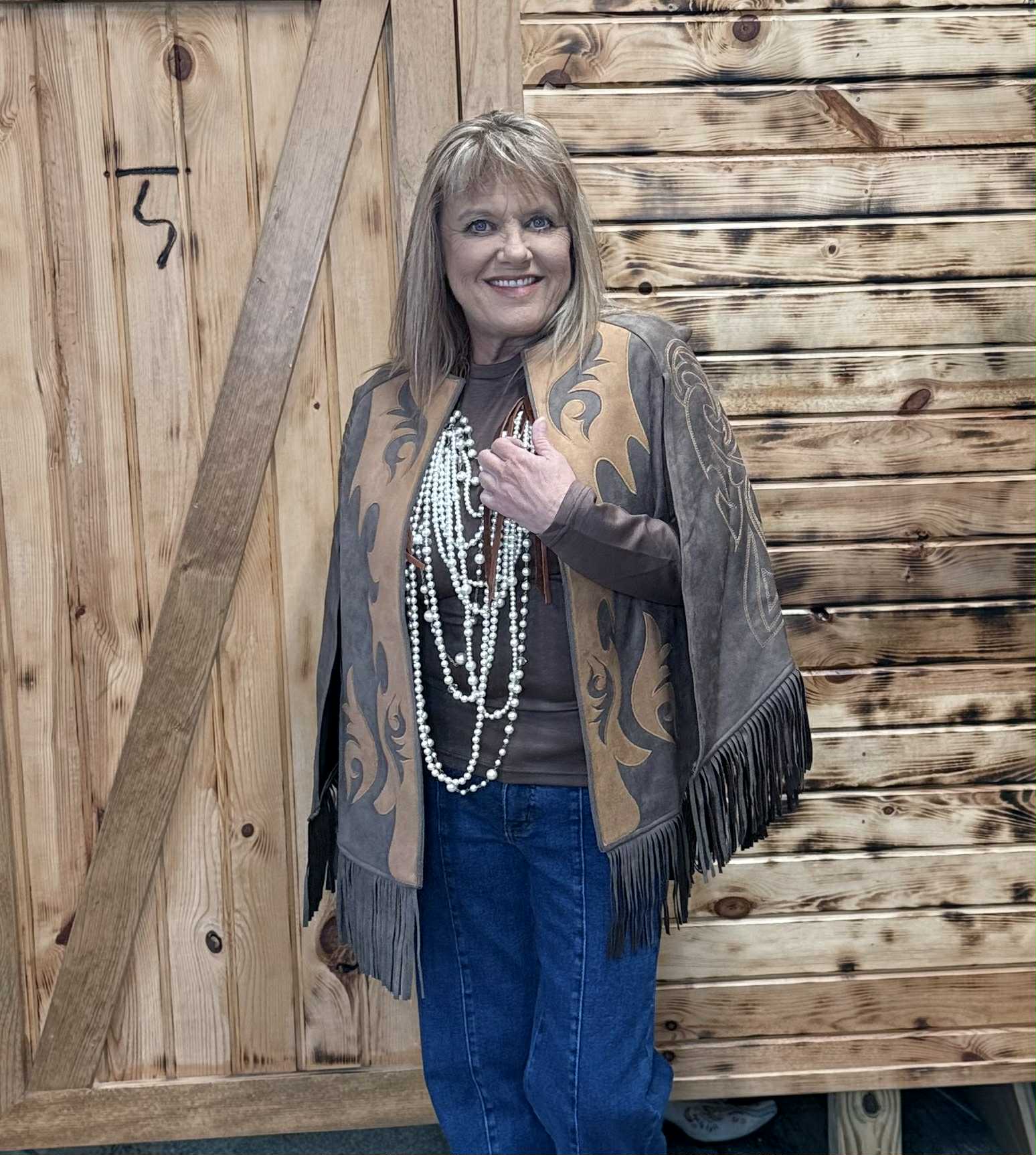 L&B Brown & Mocha Fringe Cape